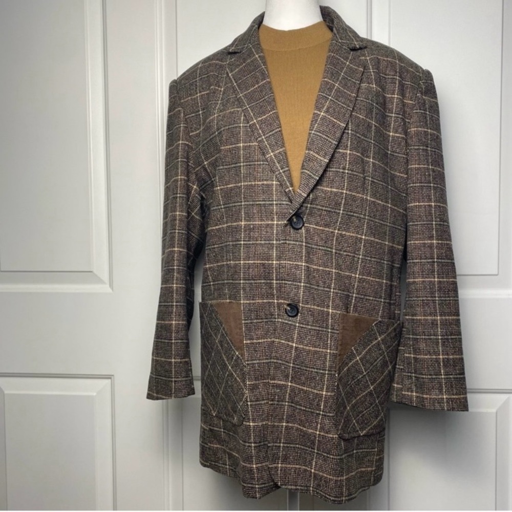 Women’s Plaid Wool Blazer Classic academia equestrian layering coat jacket XL - Picture 8 of 8